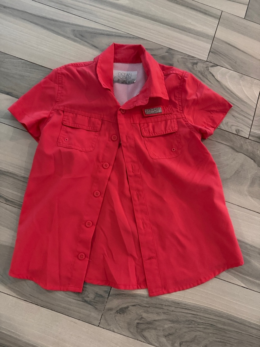 Ocean Coast Boys' Bright Red Short-Sleeve Button Down Shirt